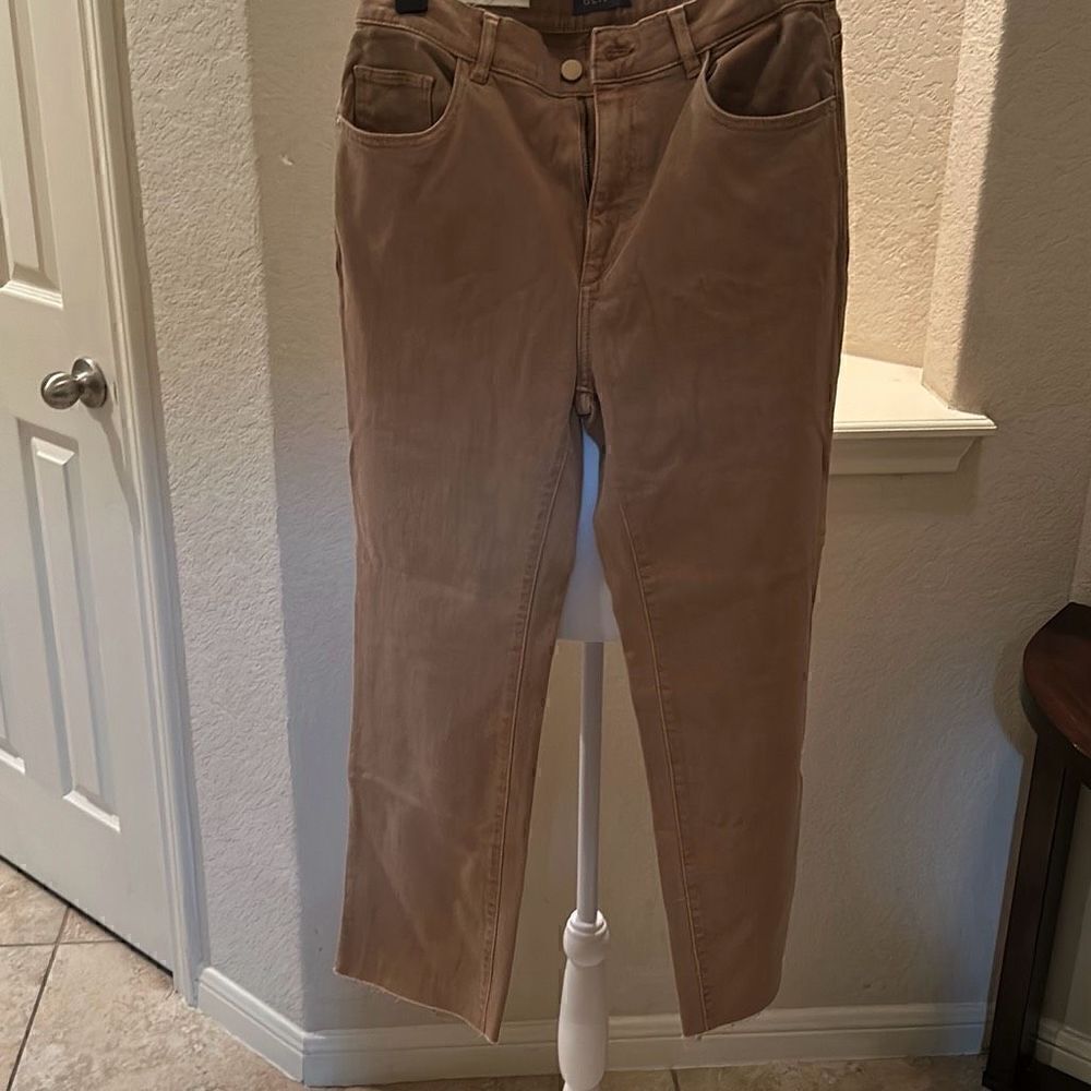 DL1961 Women's Size 29 Patti Straight High Rise Vintage Ankle Jean Tan Raw Hem